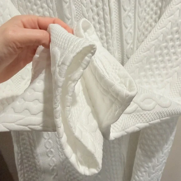 Textured White Cable Knit Zip Hoodie XL - Picture 2 of 5